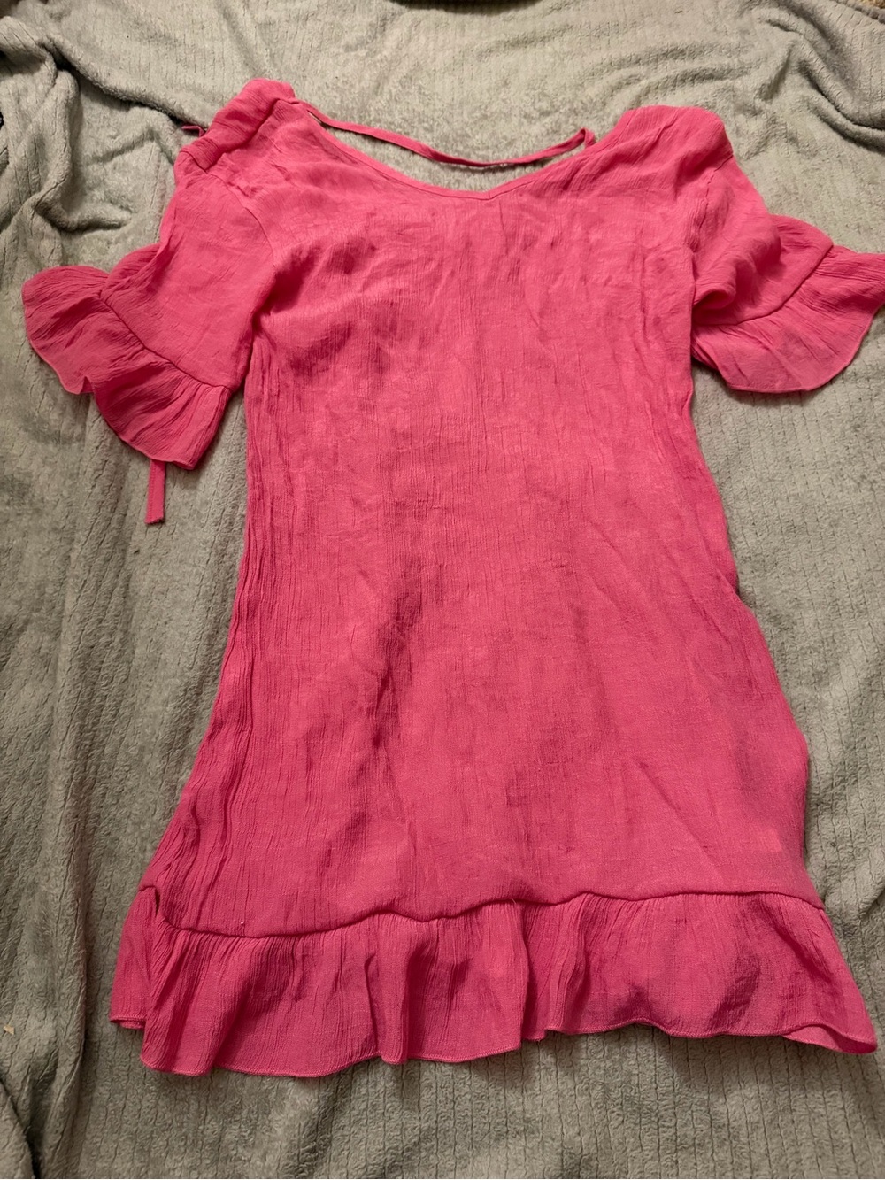 Women’s Casual Hot Pink Ruffle-Hem Dress